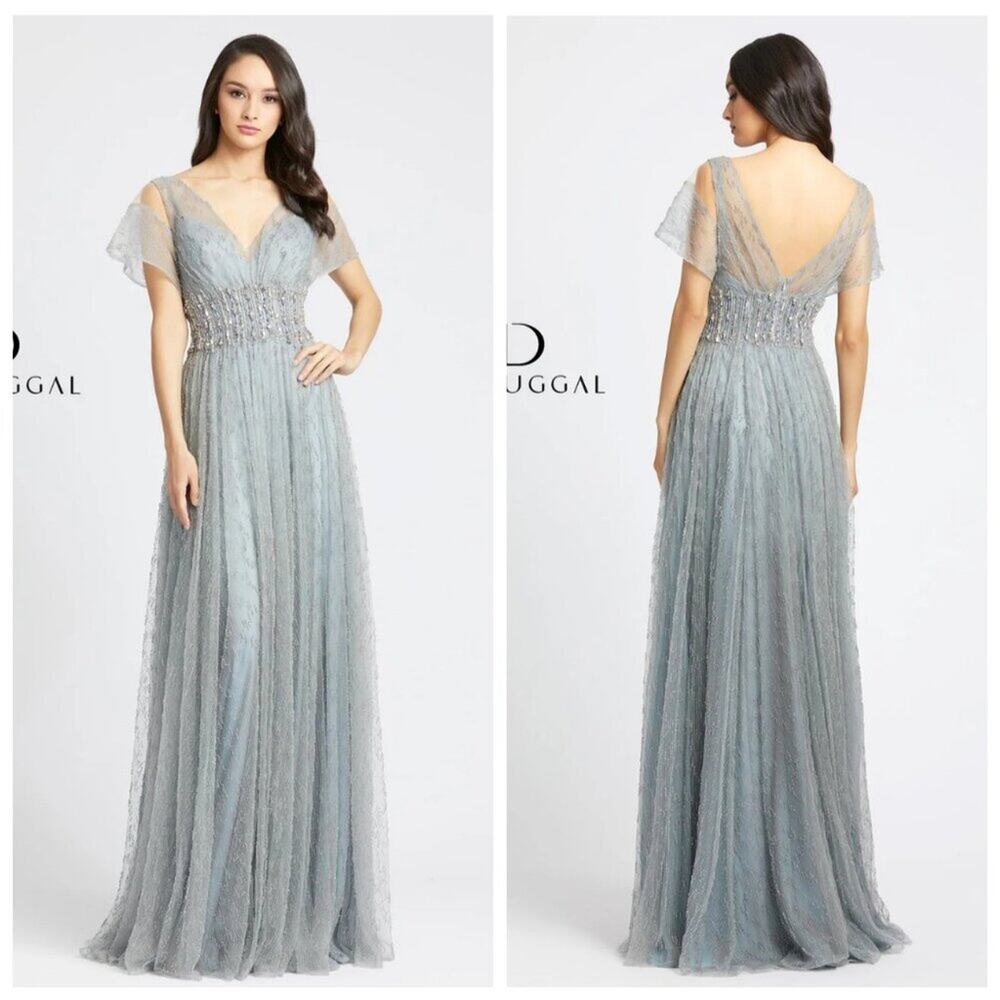 Mac Duggal Light Blue Embellished Tulle Evening Gown